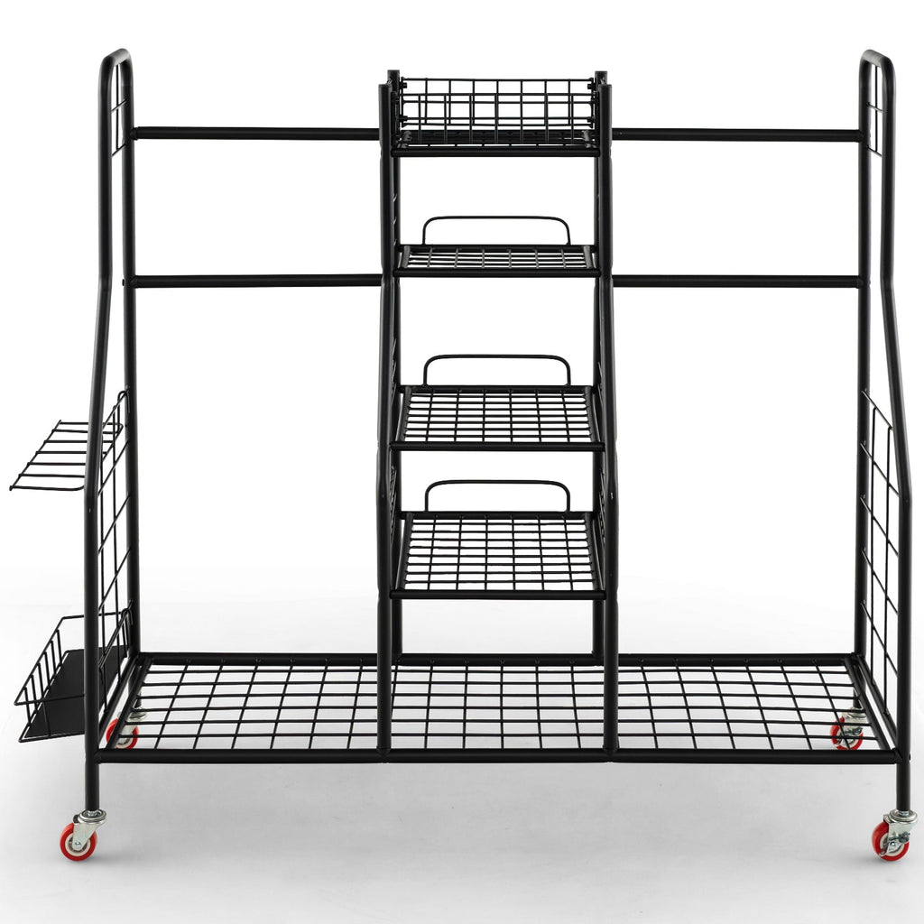 Double Golf Bag Rack with Removable Golf Club Stand and Wheels-Black