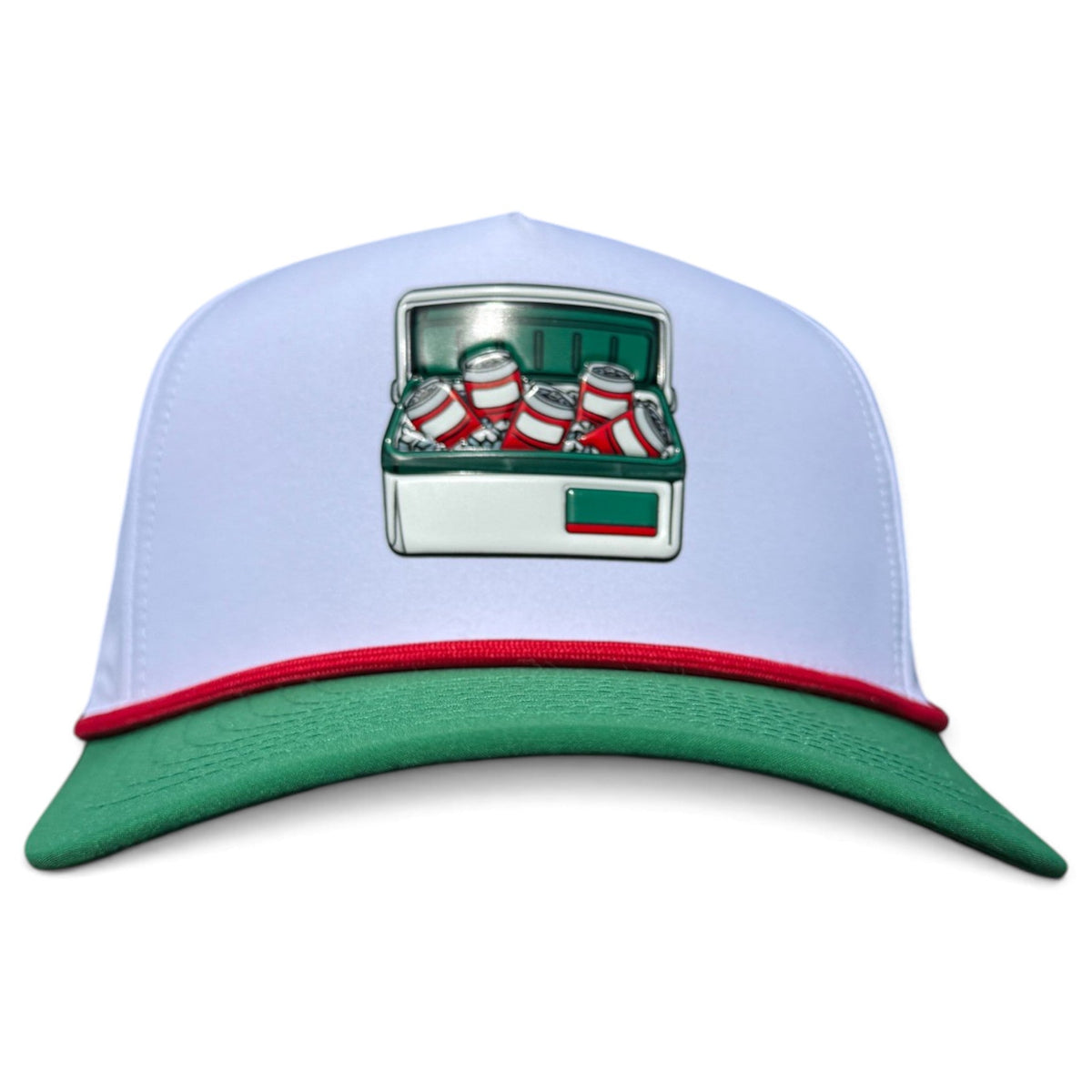 Vintage Cooler Golf Hat | Snapback Cap | Built-in Magnetic Ball Marker Holder + Marker Included | Adjustable White Green Beverages