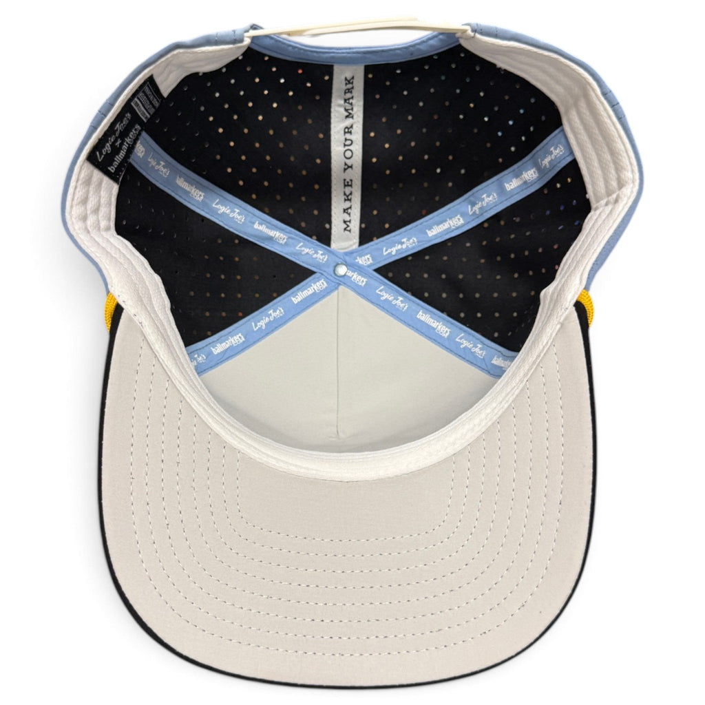 Fore the Boys Golf Hat | Snapback Cap | Built-in Magnetic Ball Marker Holder + Marker Included | Adjustable Blonde Light Blue