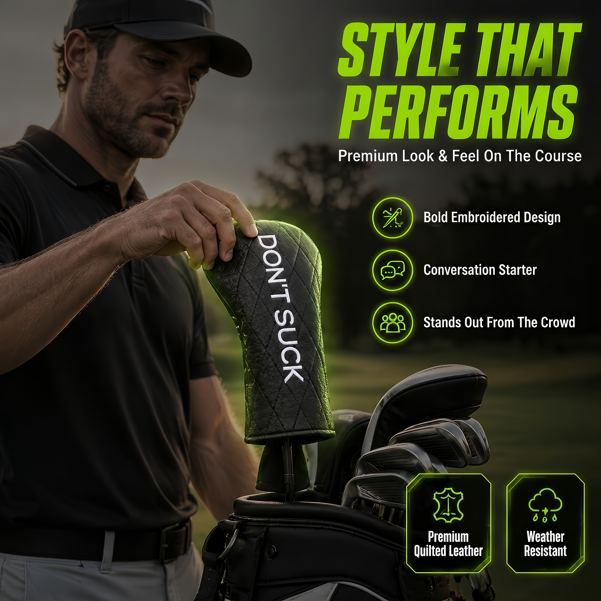 Don’t Suck™ Driver Headcover — Premium Black Diamond Quilted Fit (460cc)
