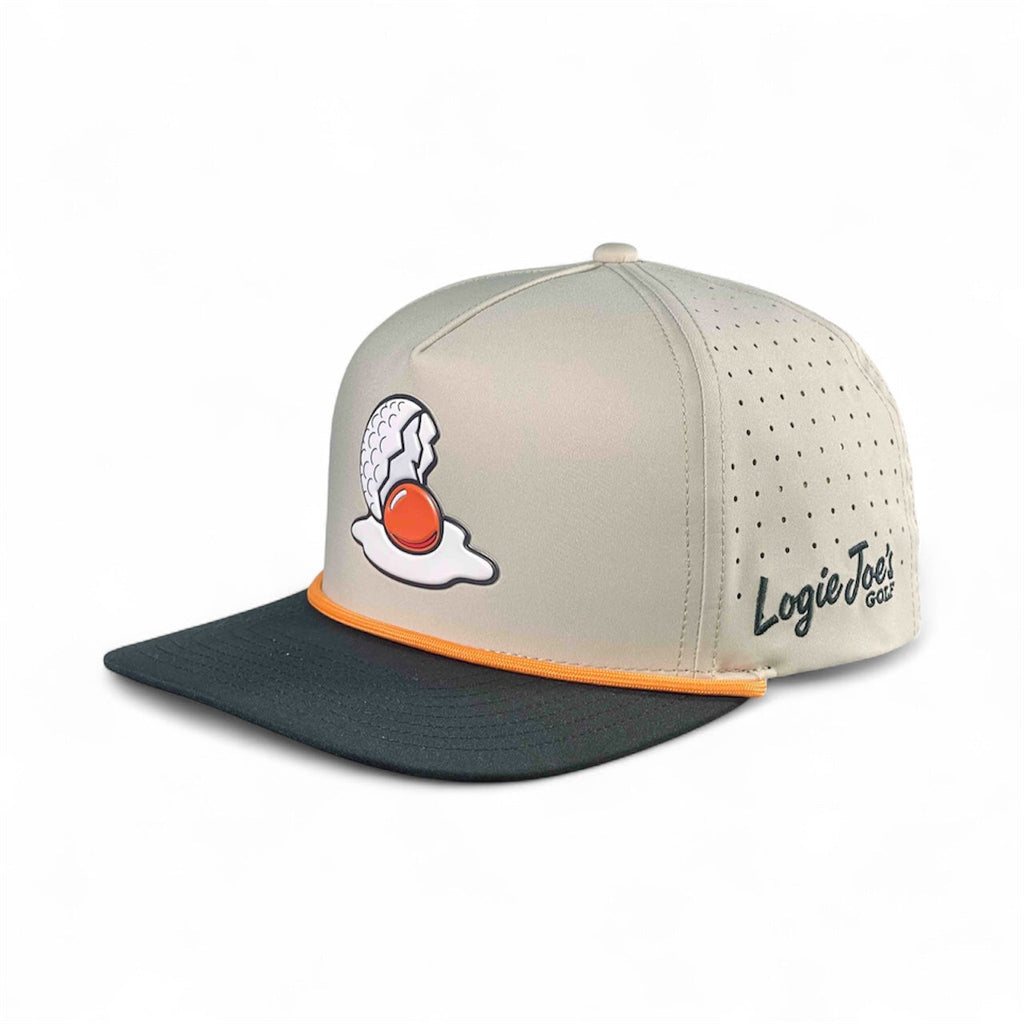 Breakfast Ball Golf Hat | Snapback Cap | Built-in Magnetic Ball Marker Holder + Marker Included | Breakfast Ball | Adjustable | Mulligan Tan