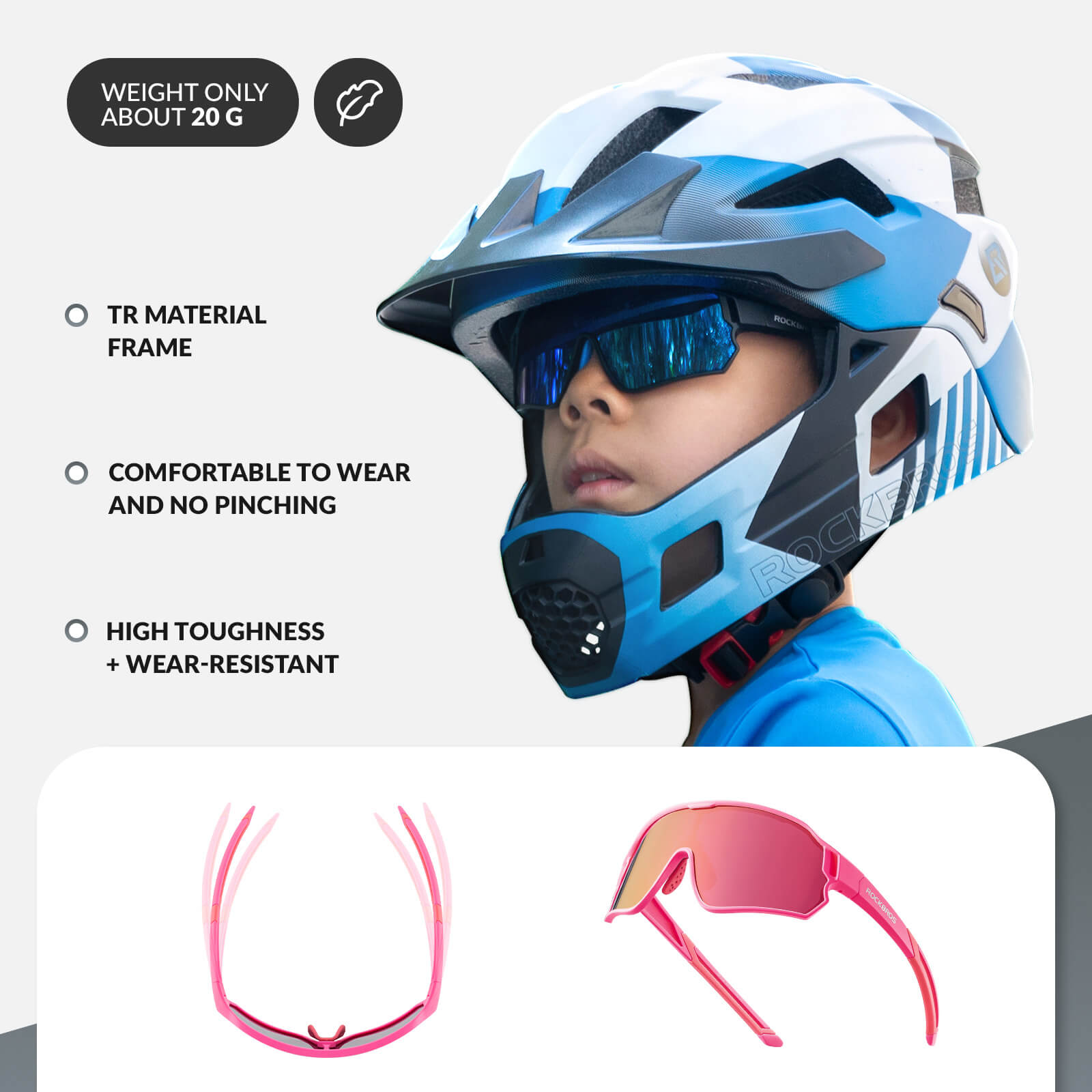 ROCKBROS Kids Polarized Cycling Sunglasses UV400 Bike Glasses